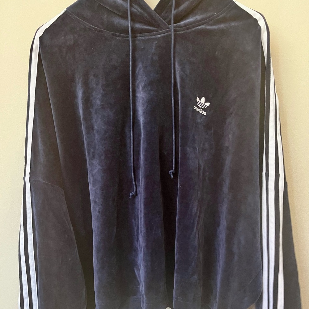 NWT 3X ADIDAS blue velvet cropped hoodie